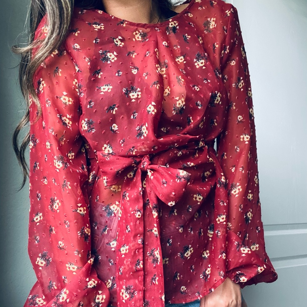 Blue rain , size S, red with floral print